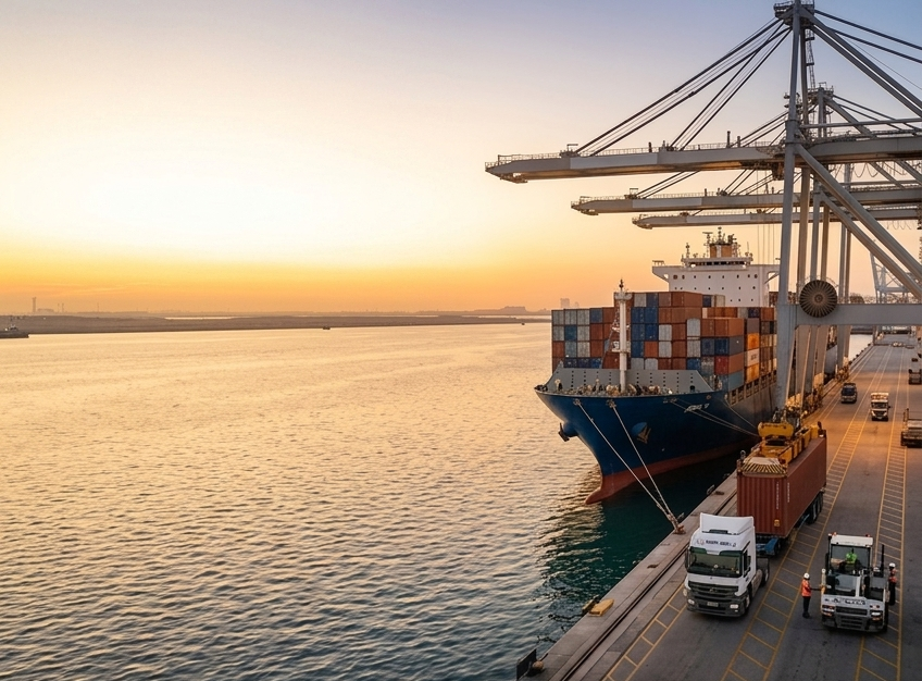 Stacked shipping containers at a cargo terminal